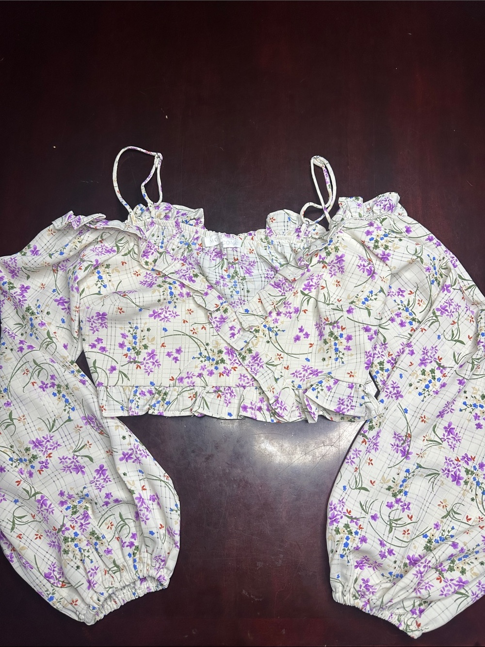 White Floral Ruffle Off-Shoulder Crop Top